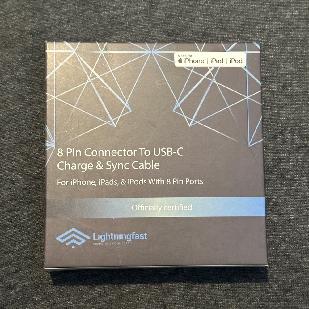 8 Pin Connector to USB-C Charge & Sync Cable, White, 39” Cable